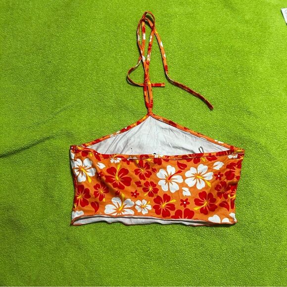Hibiscus Halter Top - Orange, Red, and White - Picture 3 of 4